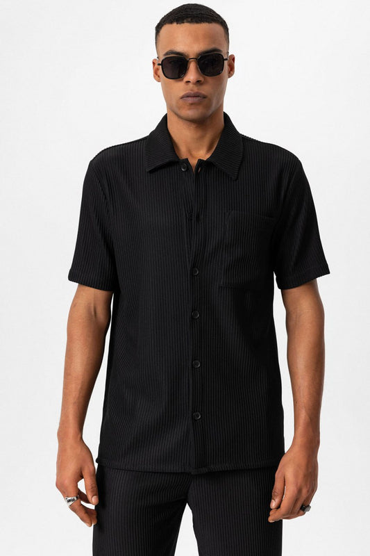 Ribbed Short Sleeve Men's Shirt