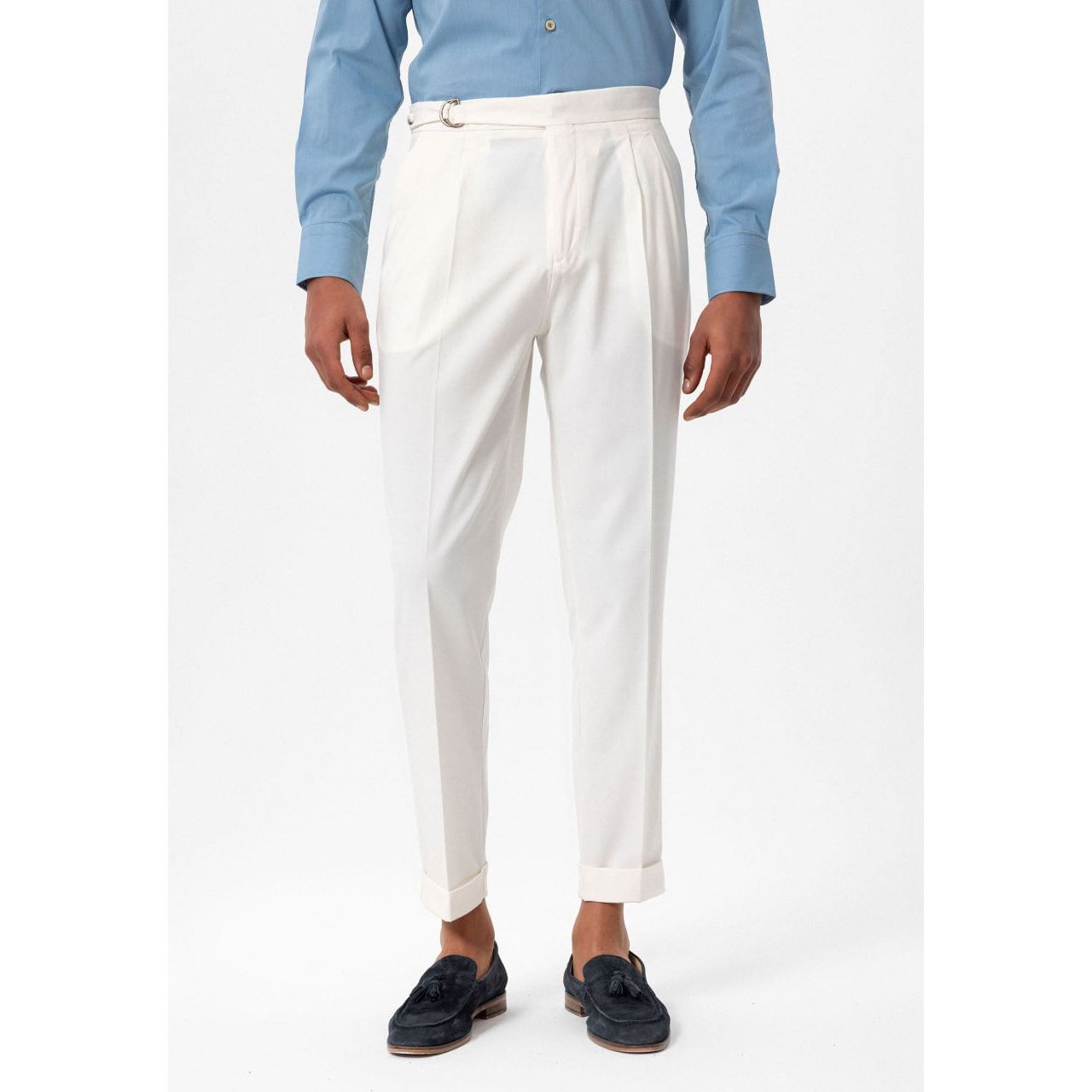 High Waist Buckle Closure Pleated Men’s Trousers