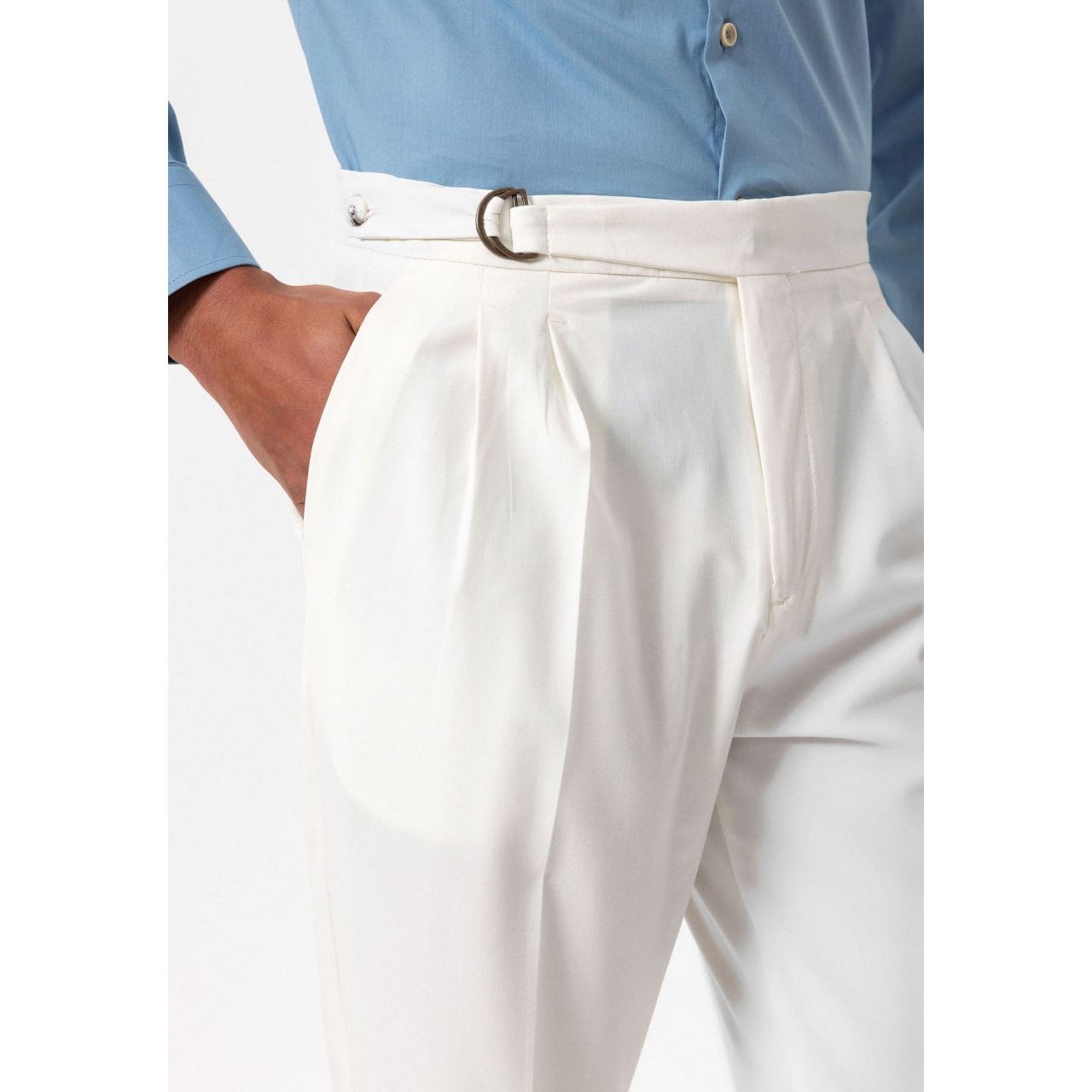 High Waist Buckle Closure Pleated Men’s Trousers
