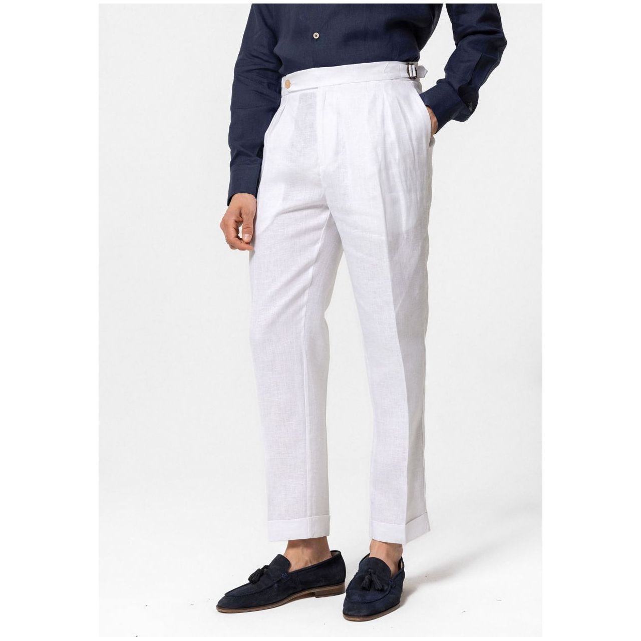 High Waist 100% Linen Pleated Men's Pants - Main Image
