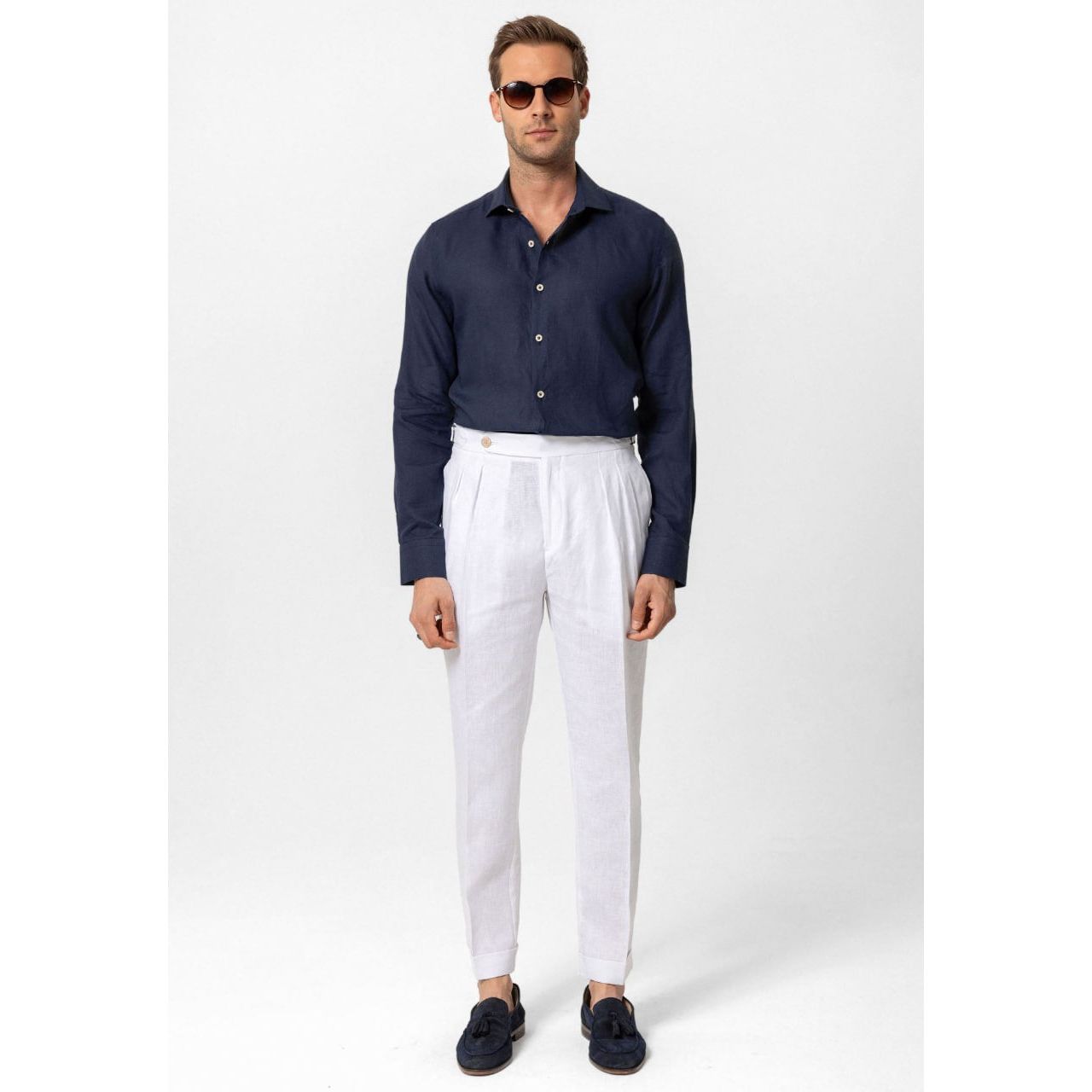 High Waist 100% Linen Pleated Men's Pants