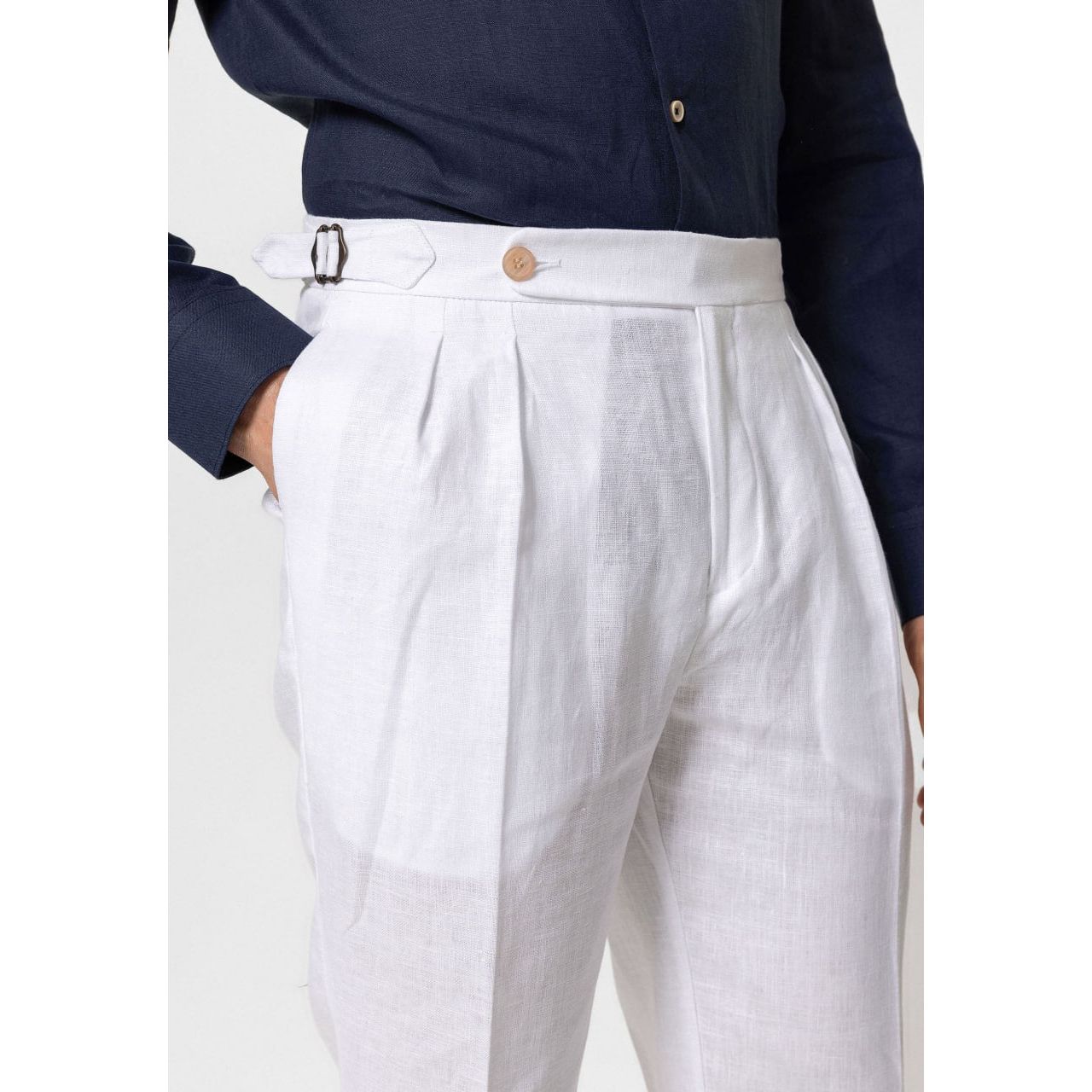 High Waist 100% Linen Pleated Men's Pants