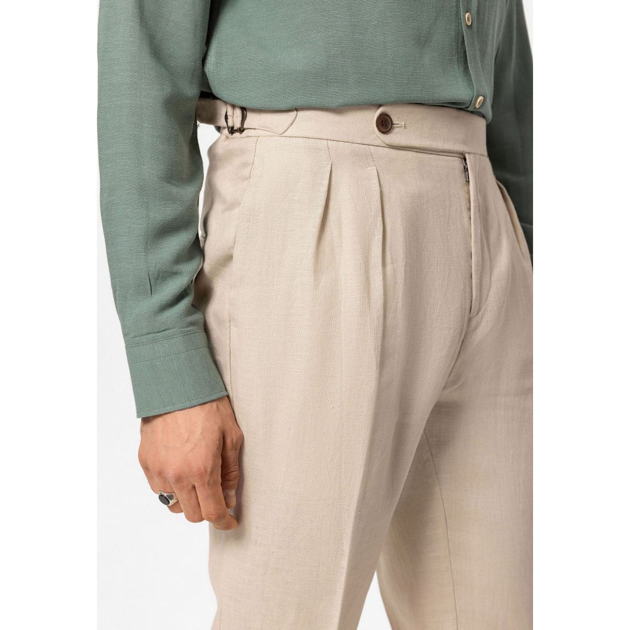 High Waist 100% Linen Pleated Men's Pants