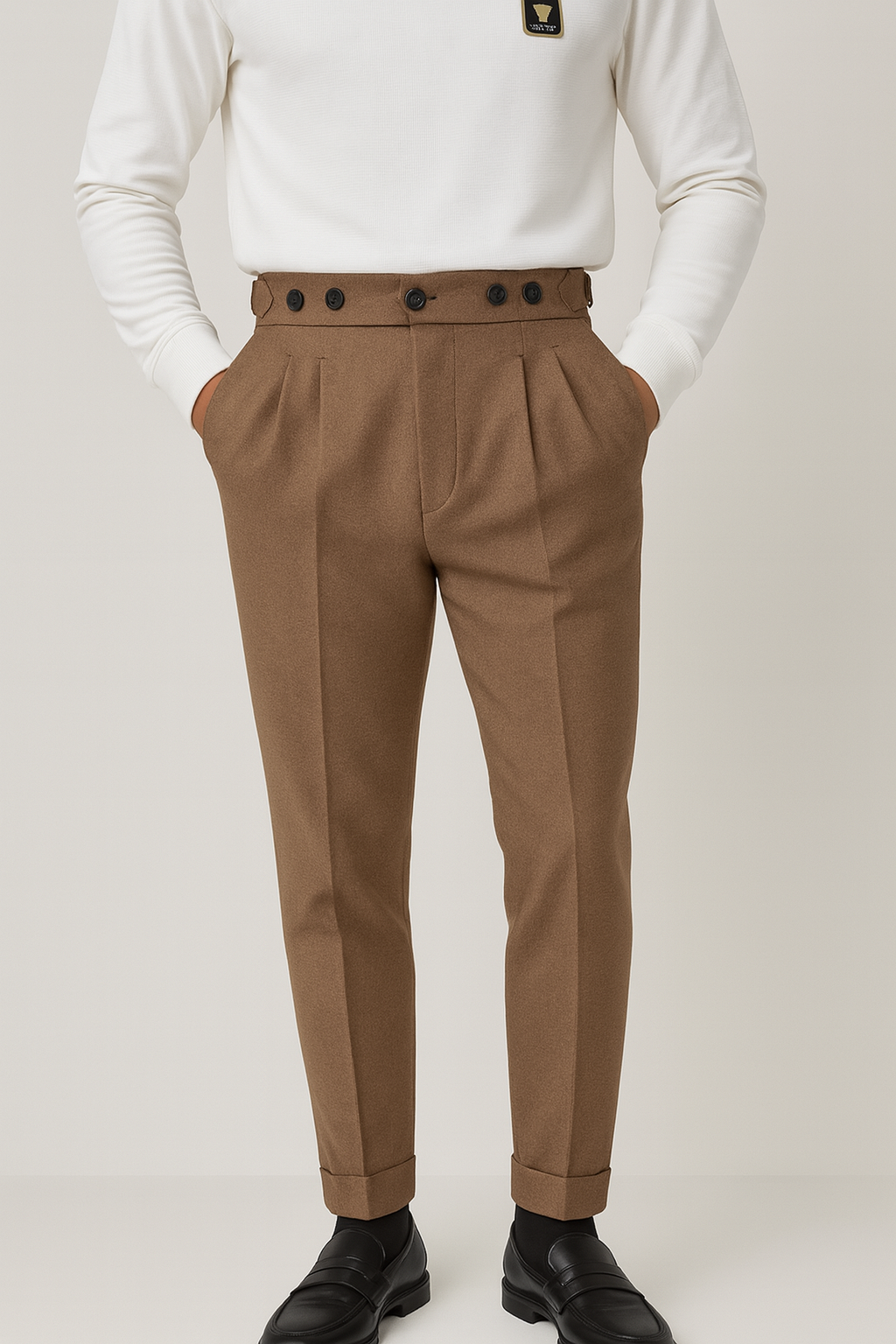 High Waist Pleated Men's Trousers