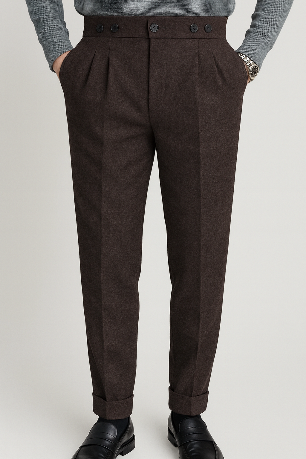 High Waist Pleated Men's Trousers