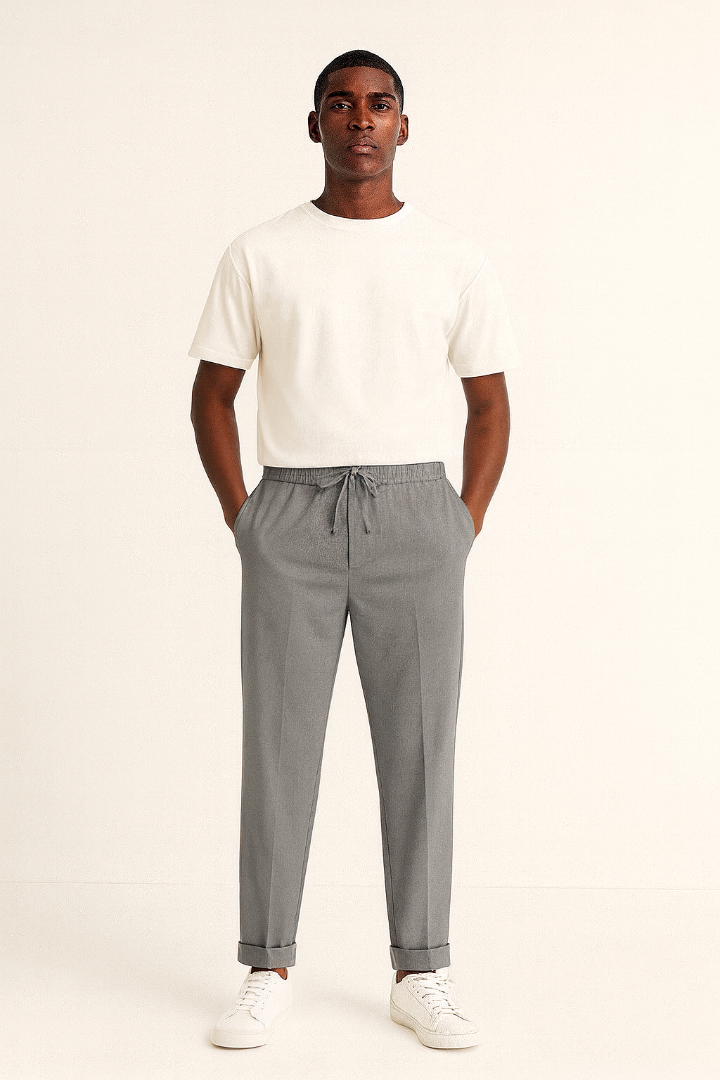 Elastic Waist Pleated Men's Trousers