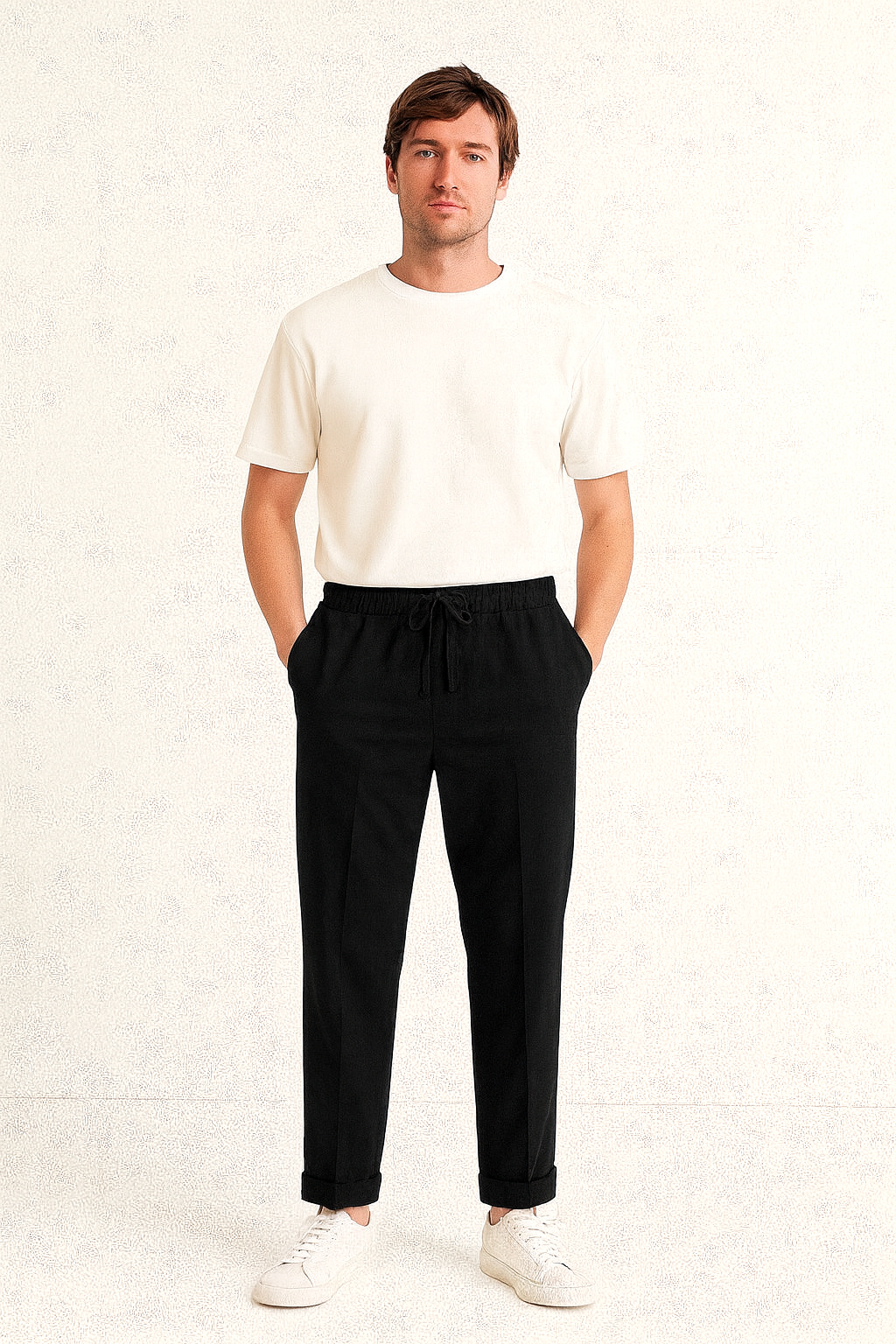 Elastic Waist Pleated Men's Trousers