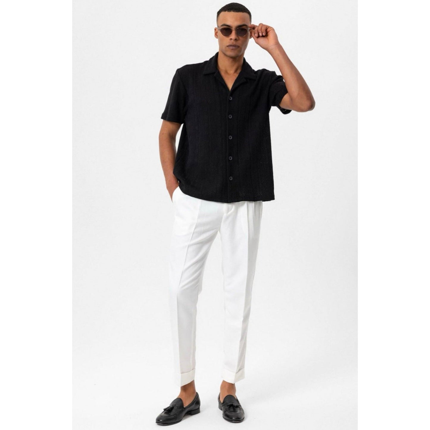 Collar Knitted Patterned Men's Shirt